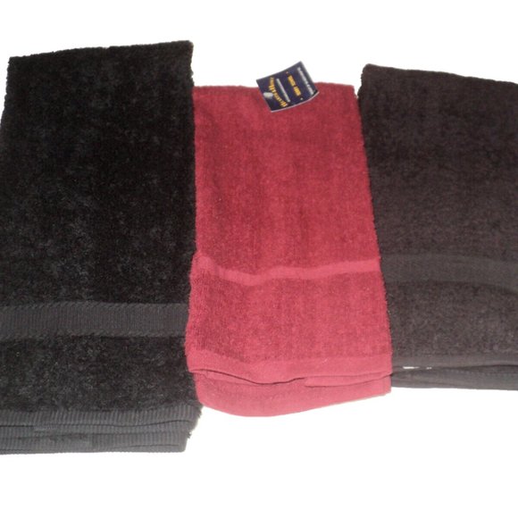 Set of 3 Bath Hand Towels 2 Black, 1 Burgundy Vintage Westpoint Grand Patrician - Picture 1 of 4